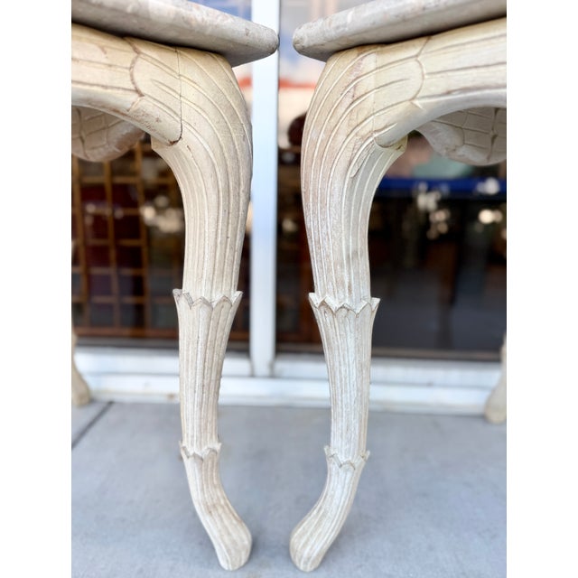 Wood Pair of French Provincial-Style Side Tables With Marble Tops and Carved Wooden Legs For Sale - Image 7 of 7