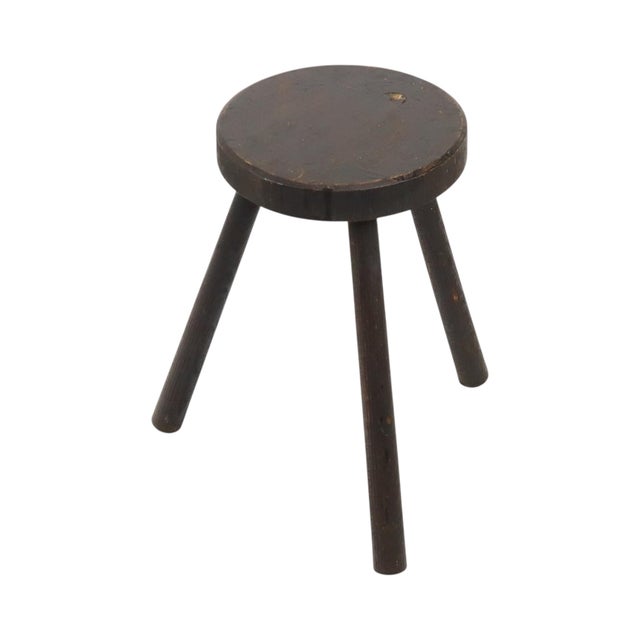 Vintage Rustic Three-Legged Stool in Stained Wood For Sale - Image 5 of 15