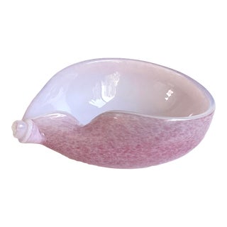 1960s Mid Century Seguso Murano Attributed Opalescent Pink & White Glass Seashell Bowl For Sale