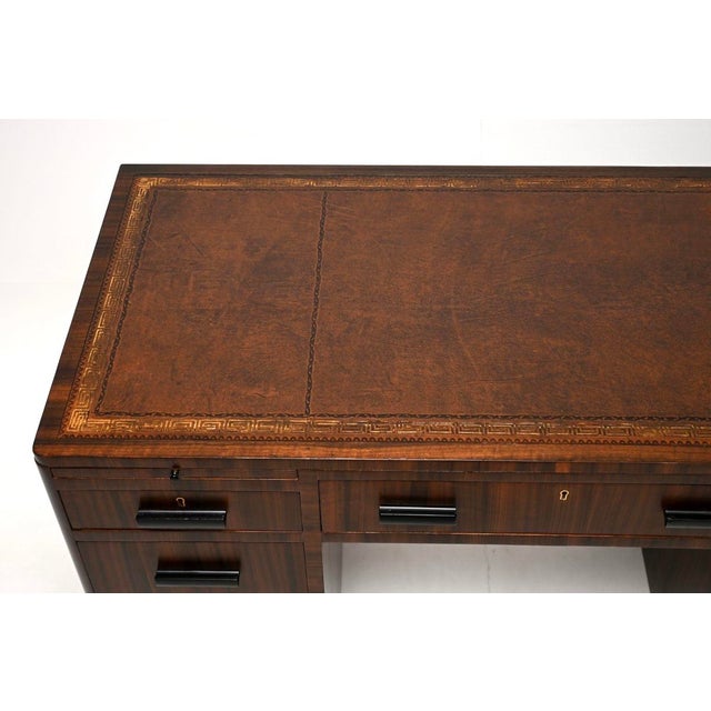 Brown Art Deco Figured Walnut Pedestal Desk with Leather Top, 1930 For Sale - Image 8 of 11