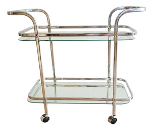 Vintage Chrome-Plated Serving Trolley with Two Glass Shelves, 1960s