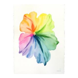 Rainbowland Petunia - Original Floral Abstract Watercolor Painting on Paper by Xiao Wen Xu For Sale