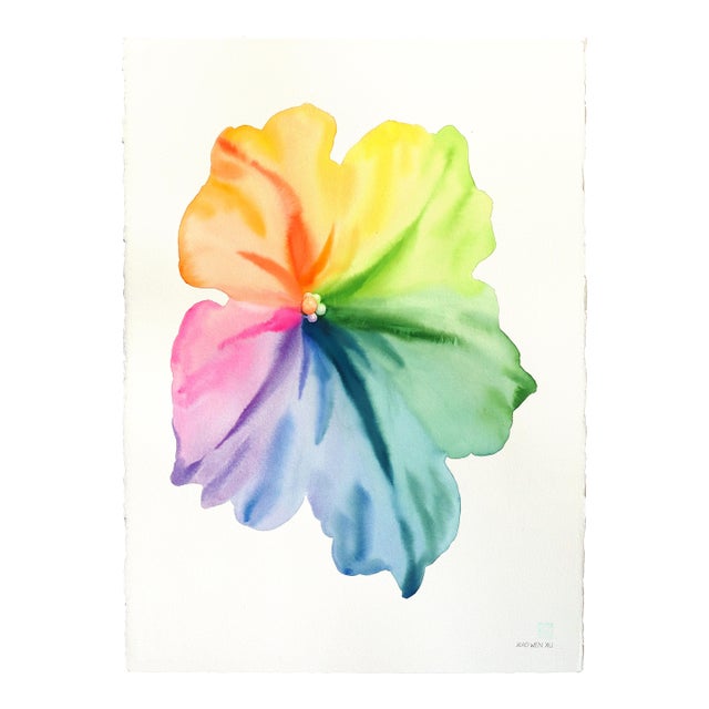 Rainbowland Petunia - Original Floral Abstract Watercolor Painting on Paper by Xiao Wen Xu For Sale