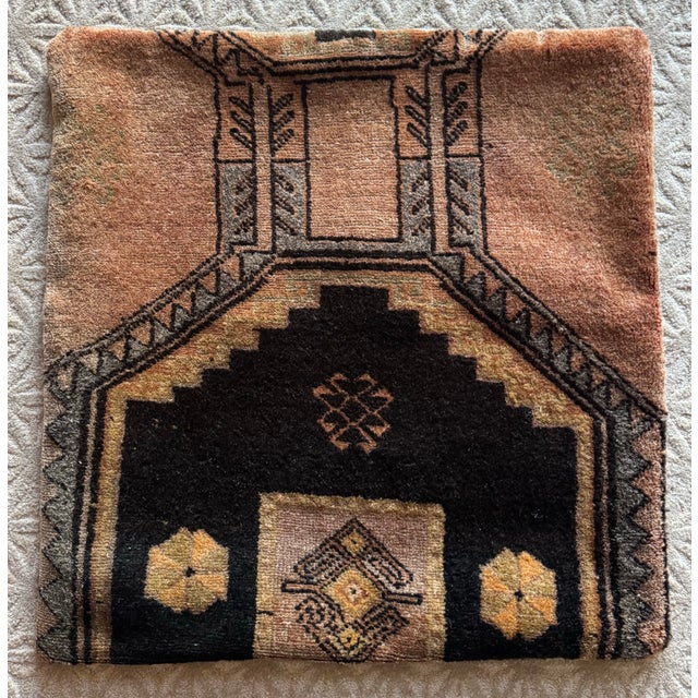 Vintage Turkish Kilim Floor Cushion | Large 28” Wool Rug Ottoman For Sale In Philadelphia - Image 6 of 8