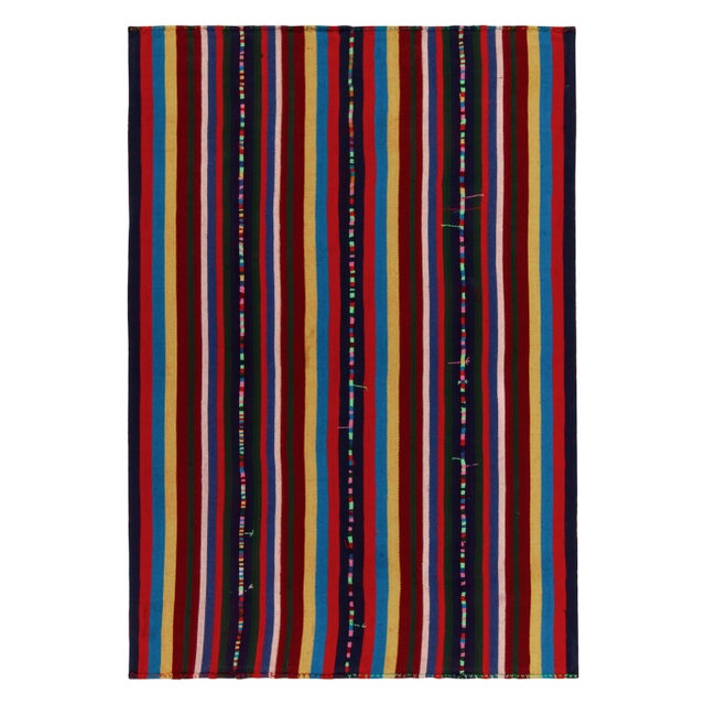 1950s Vintage Chaput Kilim Rug in Polychromatic Stripe Pattern For Sale In New York - Image 6 of 6