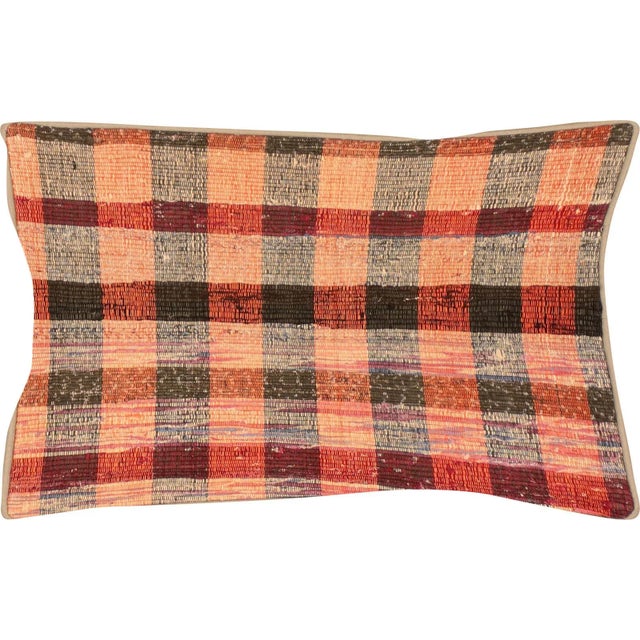 1960s Turkish Rag Pillow. Sewn with fragments of vintage hand made Anatolian cotton & linen kilims. Fiber fill. 523037