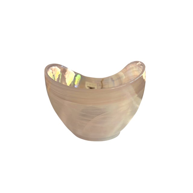 Artistic Accents Iridescent White Swirl Art Glass Oval Bowl For Sale - Image 9 of 17