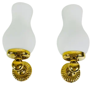 Mid-Century Italian Brass and Opaline Glass Wall Lamps, 1960s, Set of 2