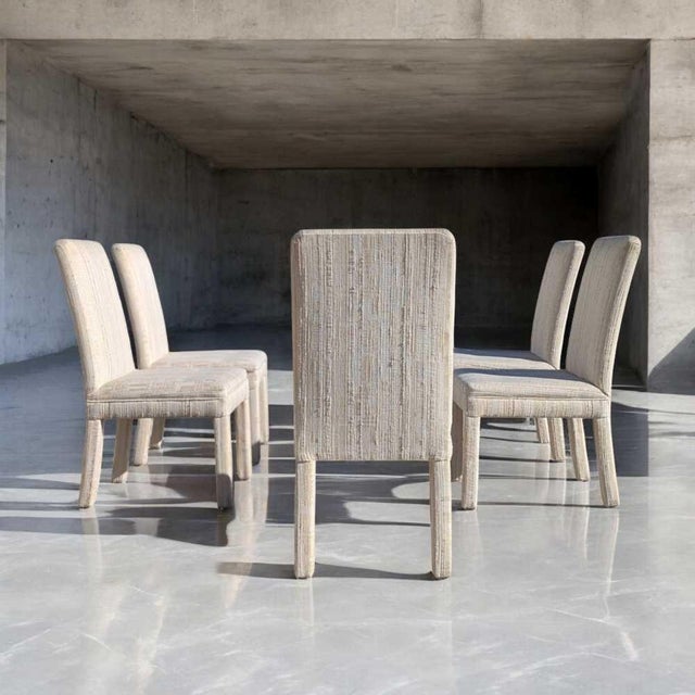 Postmodern Upholstered Dining Chairs in Textured Cream Fabric, 1980s Set of 6 For Sale - Image 14 of 18