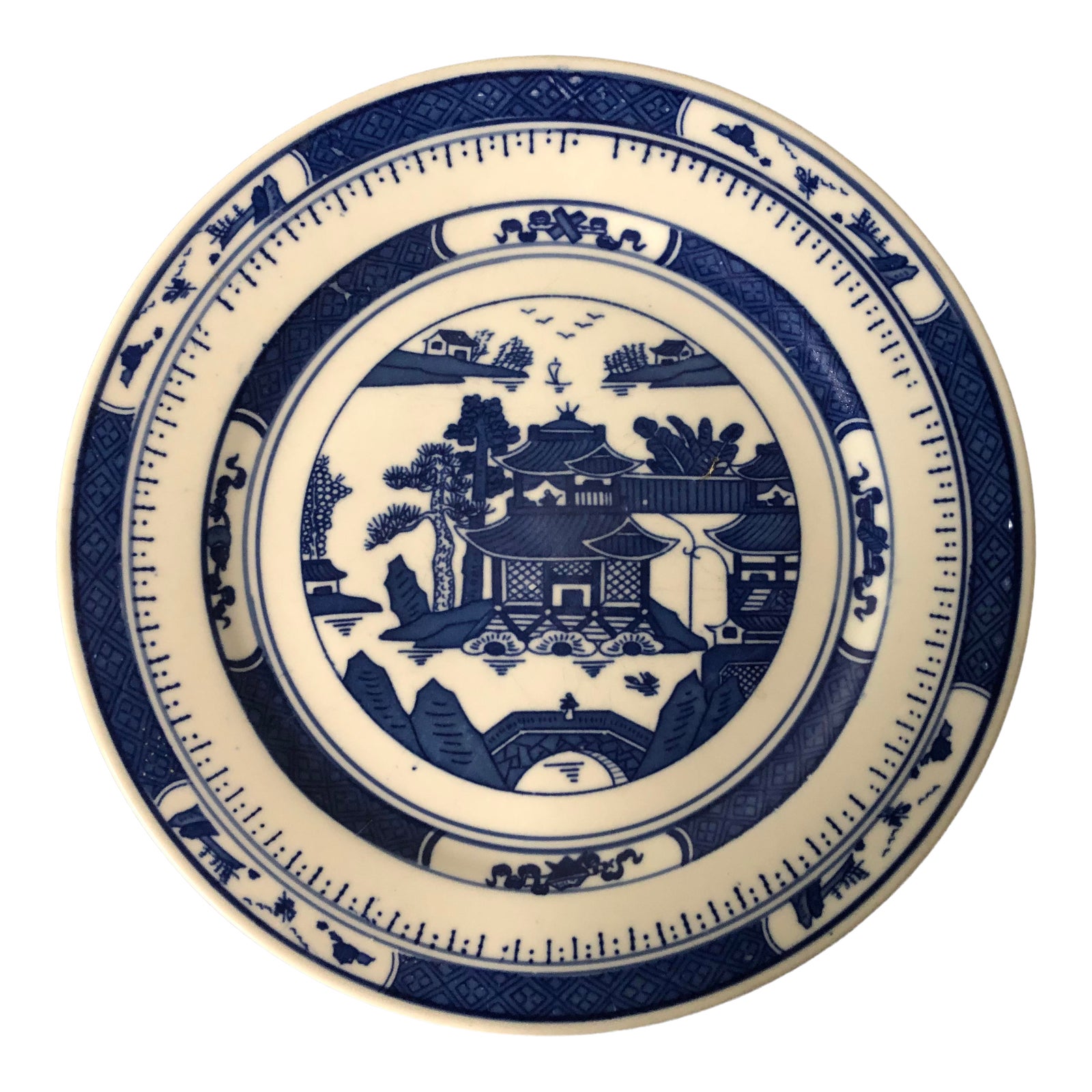 Blue and White Chinese Canton/Nanking Pattern Porcelain Plate Chairish
