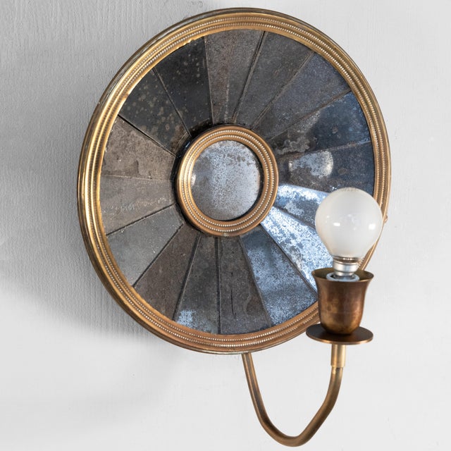 Vintage Art Deco Round Mirrored Wall Lights, Set of 2 For Sale - Image 12 of 14