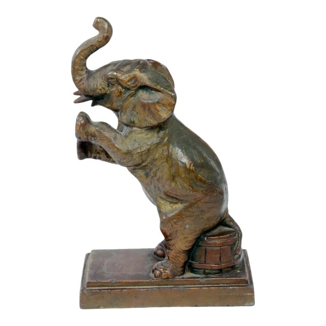 Early 1900s American Spelter Sitting Elephant Statue For Sale