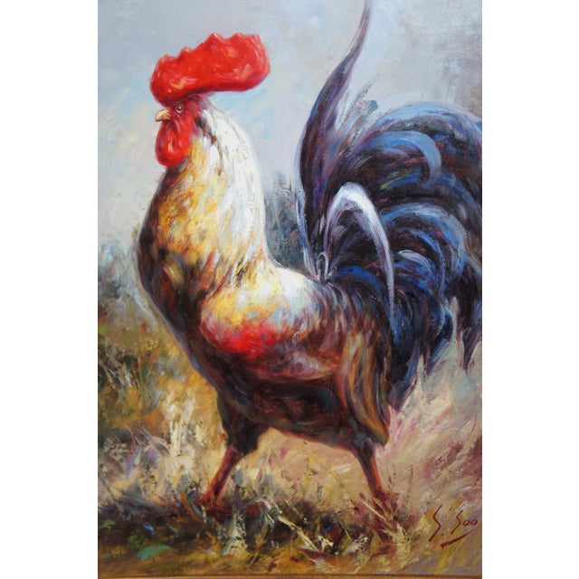 Impressionist Country Farmhouse Rooster Portrait Oil Painting on Canvas For Sale - Image 4 of 13