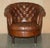 Hand-Dyed Brown Leather Chesterfield Club Tub Barrel Armchair with Brass Castors For Sale - Image 3 of 18