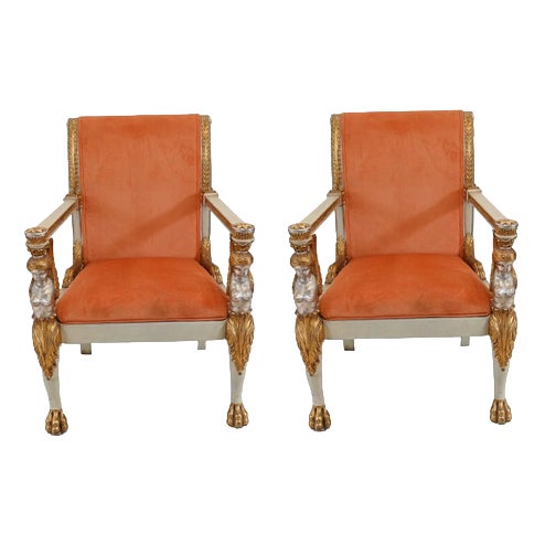 Set of Italian Neo Classical Armchairs with Maiden Arms For Sale