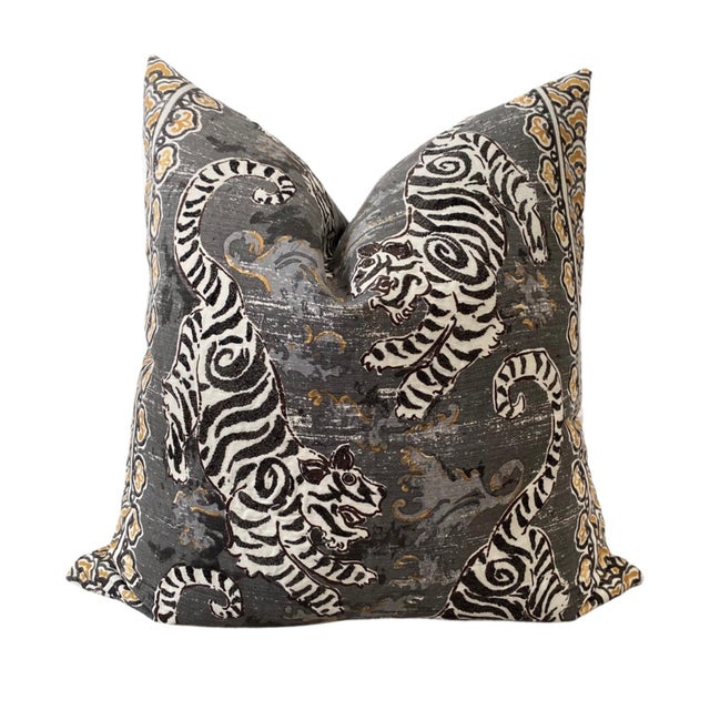 Not Yet Made - Made To Order Charcoal Bengal Tiger Embroidered Pillow For Sale - Image 5 of 5