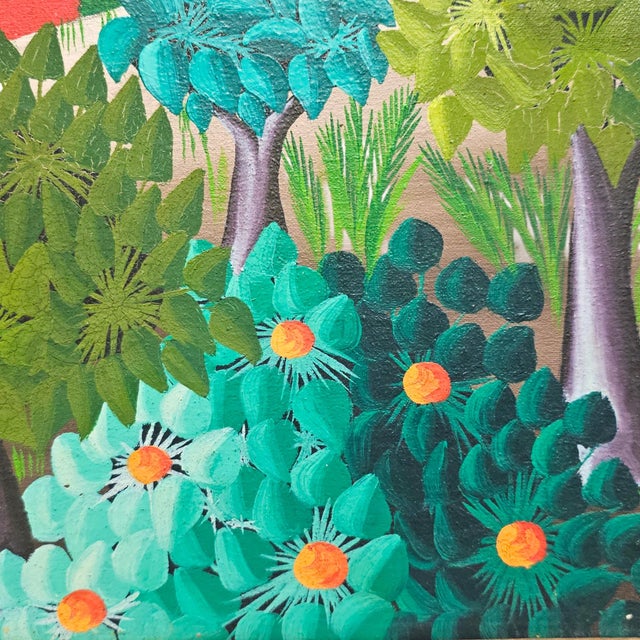 Signed W. Coulano Haitian Naïve Village Landscape Painting 26" For Sale - Image 10 of 10