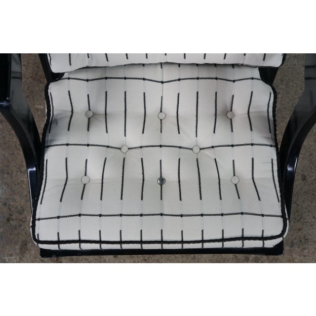 Mid Century Diminutive Black Lacquer Tufted & Striped Chinoiserie Arm Chair For Sale - Image 12 of 18
