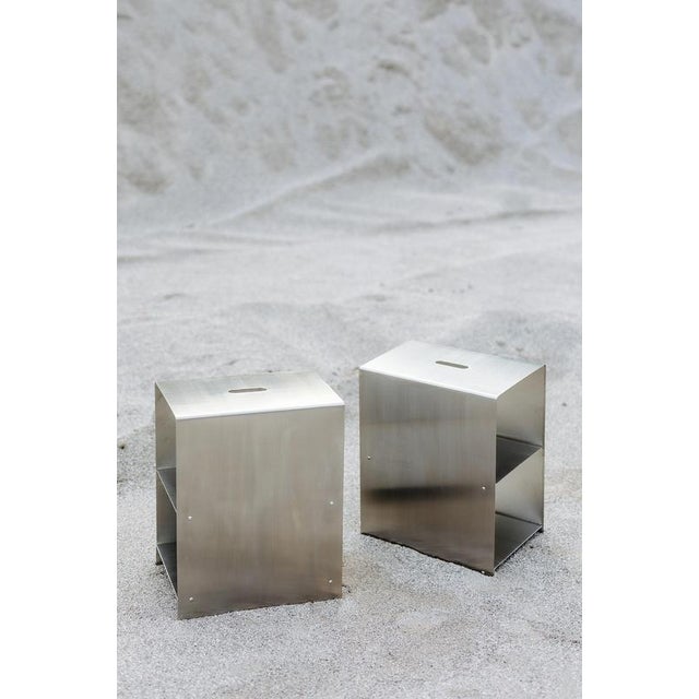Cosmo Multifunctional Stool and Shelf in Brushed Stainless Steel by Form & Eisen For Sale - Image 17 of 18