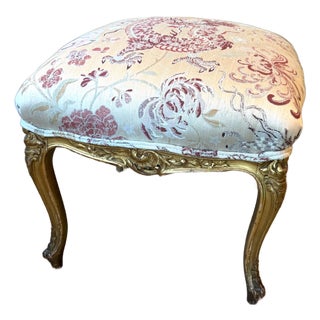 Antique Gilded Louis XV Stool in Scalamandre Dragon Tableau For Sale