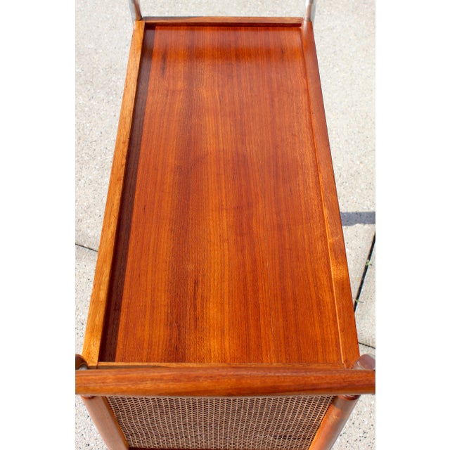 Mid-Century Modern Teak Rolling Bar Cart / Serving Trolley With Chrome Handles For Sale - Image 9 of 12