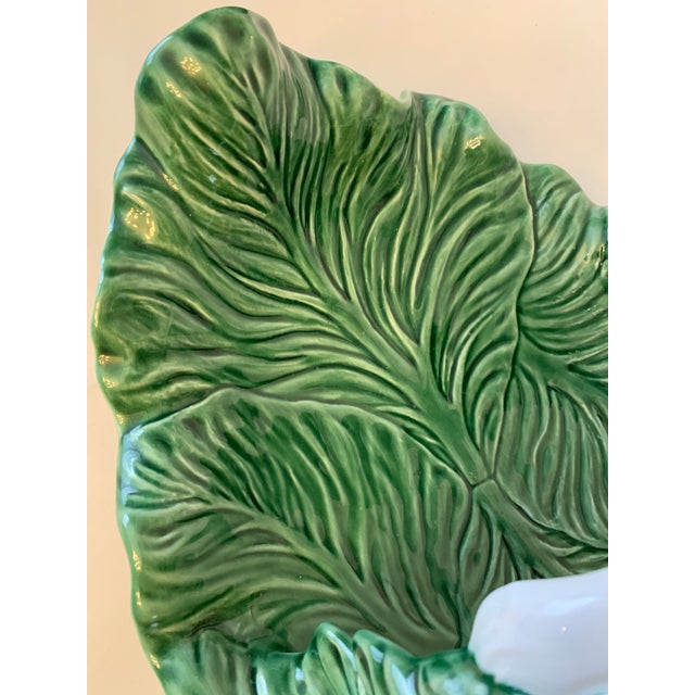 Vintage Rare Bordallo Pinheiro Large Majolica Cabbageware Serving Platter With Handle Centerpiece For Sale - Image 6 of 7