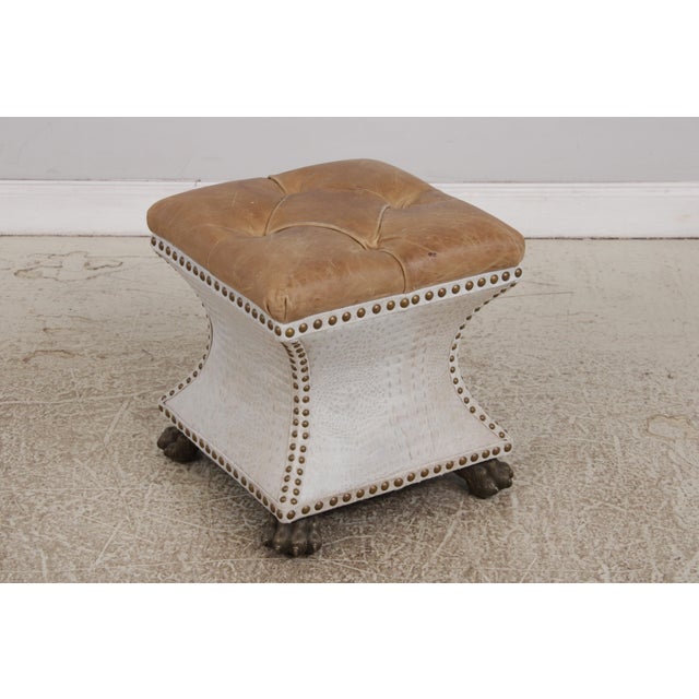 Traditional Thomasville Pair of Tufted Leather Stools For Sale - Image 3 of 14
