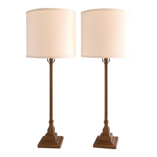 Palecek Ridge Lamps - Original Lamp Shades, Harps & Finials - A Pair For Sale
