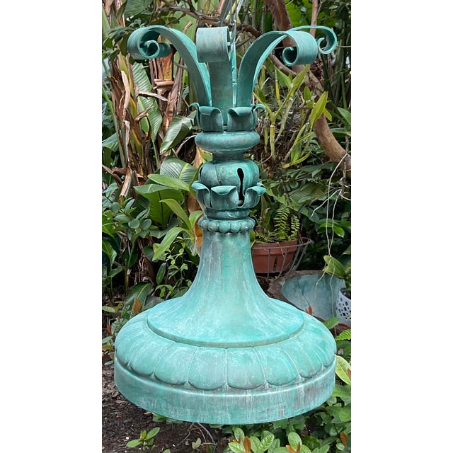 Turquoise Exquisite 19th-Century Salvage Solid Copper Chandelier / Ceiling Light Fixture For Sale - Image 8 of 14