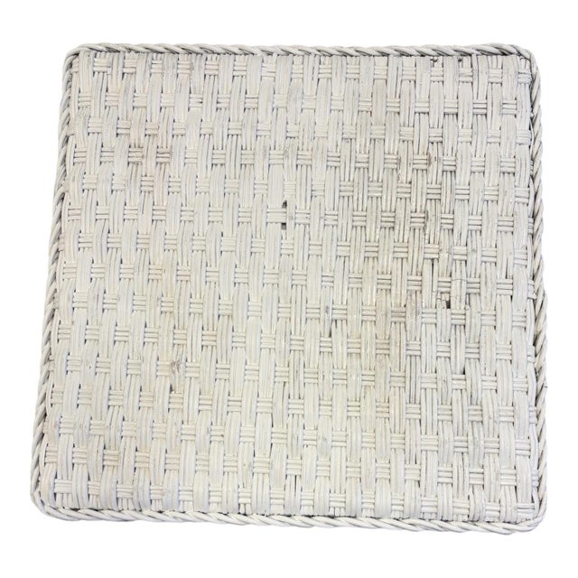 Mid 20th Century Vintage Palecek White Wicker & Rattan Boho Coastal Occasional Side Table For Sale - Image 5 of 11