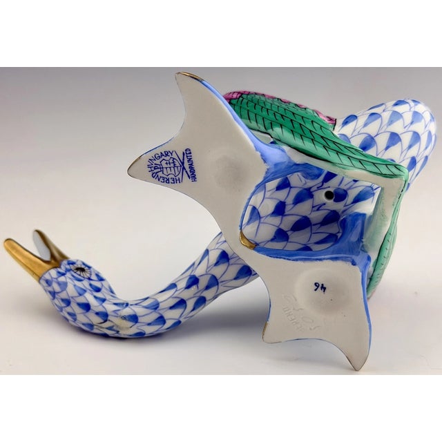 Mid-Century Modern Vintage MCM Herend Squawking Goose Bird Blue Fishnet Figurine For Sale - Image 3 of 5