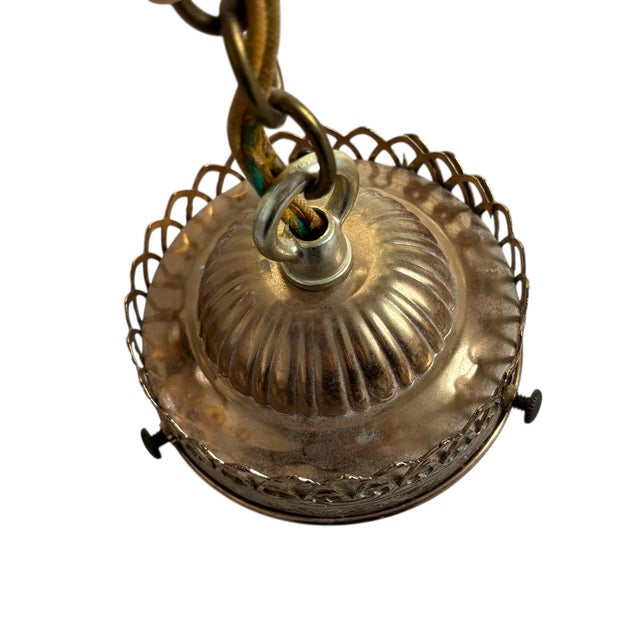 1960s Vintage Hollywood Regency MCM Brass Gold Crown Frosted Glass Almond Shape Pendant Lights For Sale - Image 5 of 10