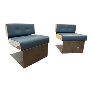 Pair of Stainless Steel Frame Lounge Chairs For Sale