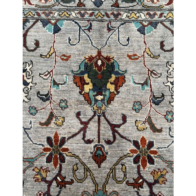 Ziegler Design Area Rug, Hand-Knotted Wool, Floral, 5x7, Silver & Teal For Sale - Image 4 of 12