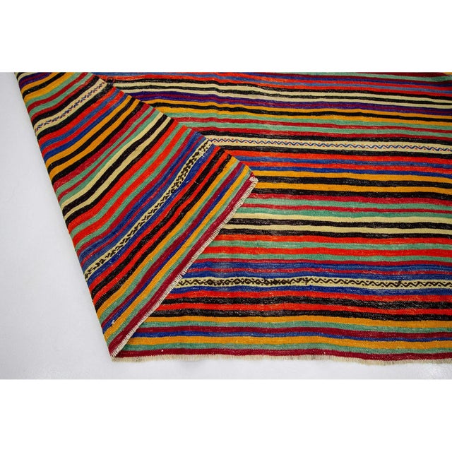 Mid 20th Century 1960s Vintage Colorful Striped Turkish Kilim Rug- 6′10″ × 13′1″ For Sale - Image 5 of 7