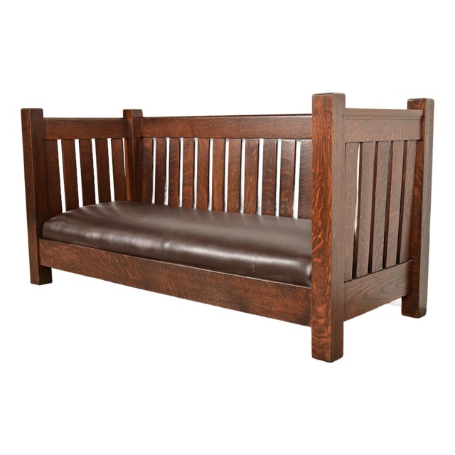 L. & J. G. Stickley Antique Mission Oak Arts & Crafts Settle Sofa or Bench, Newly Refinished For Sale