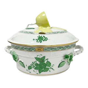 Small Chinese Bouquet Apponyi Green Porcelain Tureen with Handles from Herend