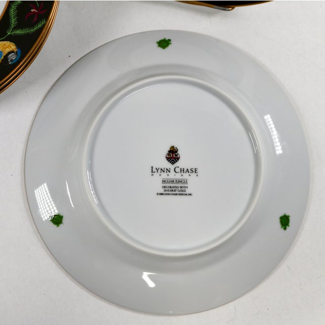 Hollywood Regency 1980s Lynn Chase Designs Jaguar Jungle 8.25 Salad Dessert Plate 24k Rim - Set of 5 For Sale - Image 3 of 10