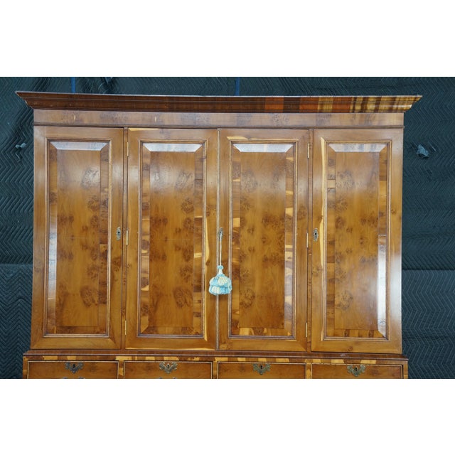 Antique English George II Style Oyster Burl Yew Cabinet on Chest Linen Press 80" For Sale - Image 6 of 18