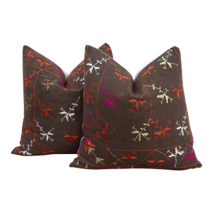 Obsidian Bloom, Set of 2 Antique Phulkari Pillow Covers
