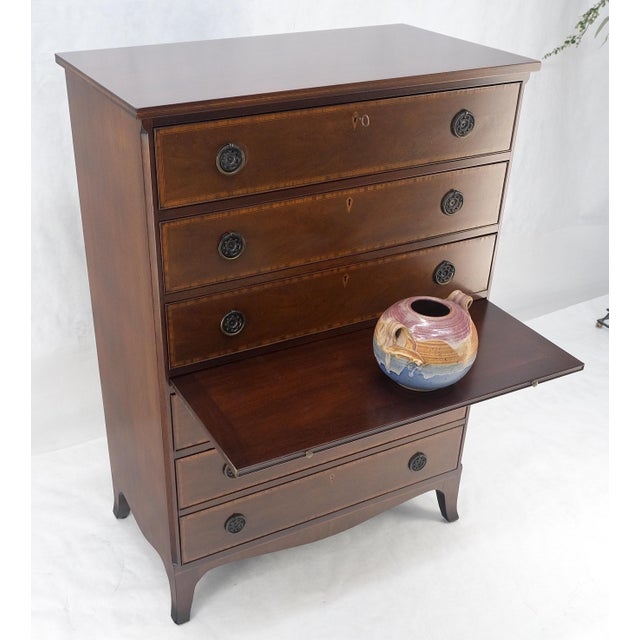 Pull Out Tray Desk Table 6 Inlayed Drawers Federal Style High Chest Dresser For Sale - Image 11 of 12