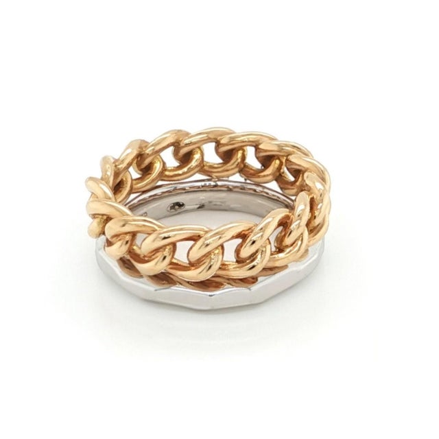 Mid 20th Century Mid 20th Century Pomellato Milano 18k Two Tone Gold Chain Style Double Stack Band Ring Size 5 For Sale - Image 5 of 6