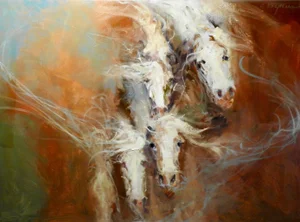Expressionist Oil Painting, "Iv" Horses Dissipating