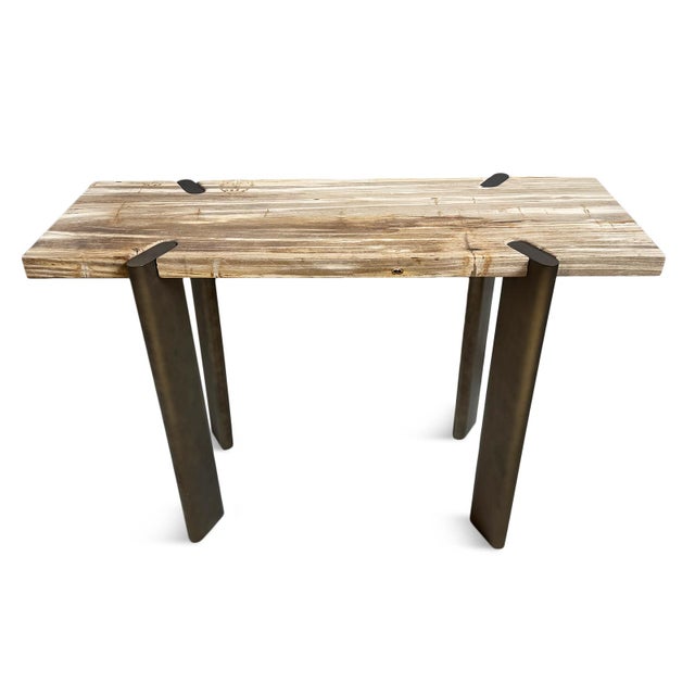Petrified Wood & Bronze Console Table For Sale - Image 10 of 12
