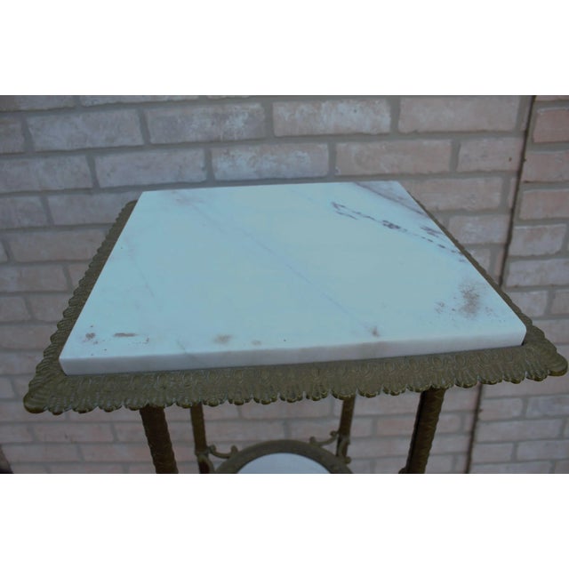 Antique French Victorian Three Tier Brass and Oxyn Pedestal Stand For Sale - Image 10 of 12