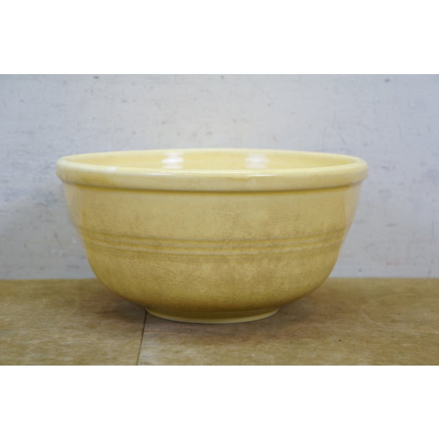 Antique American Yellowware Banded Beehive Mixing Bowl Rolled Rim Stoneware For Sale - Image 4 of 15