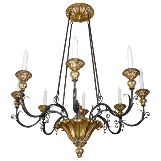 Veneto Italian Designer Eight Arm Gilt-Wood & Wrought Iron Chandelier by Randy Esada For Sale