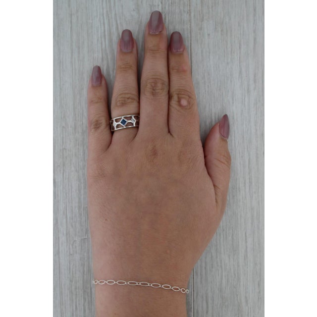 Blue 0.68ctw Sapphire Diamond Ring 18k White Gold Band Size 6.75 Stackable For Sale - Image 8 of 8