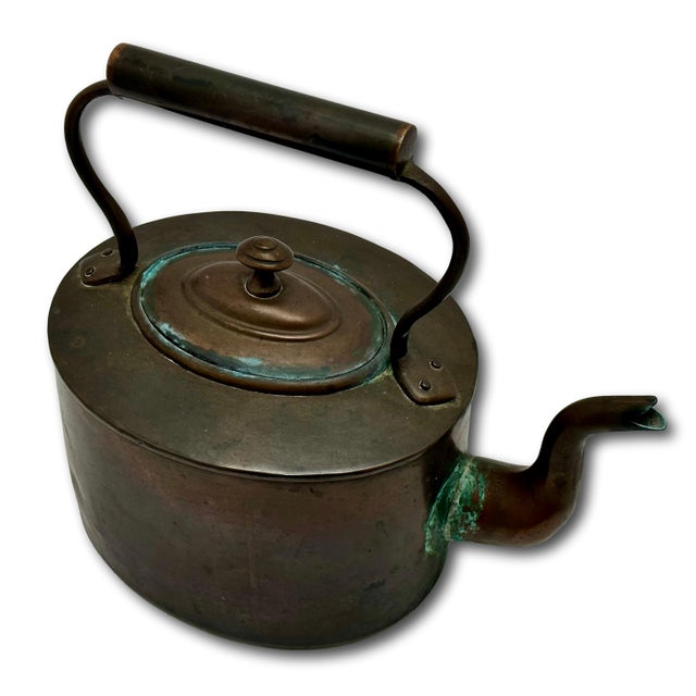Excellent Smaller Size Antique Classic American Style Hand Wrought Solid Copper Tea Kettle - Circa Early 19th Century For Sale - Image 4 of 18