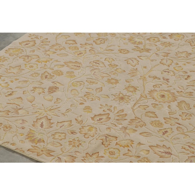 Rug & Kilim Rug & Kilim’s Tudor Style Rug in White With Beige-Brown Floral Patterns For Sale - Image 4 of 9